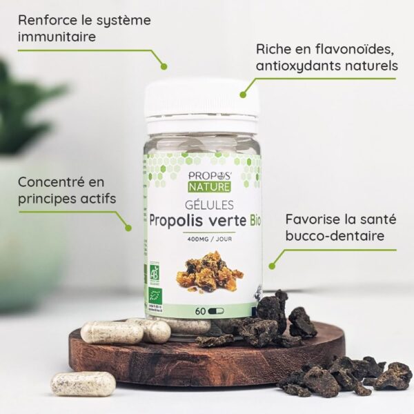 Gélules végétales haute biodisponibilité de Propolis Verte – Renforce les défenses immunitaires et lutte contre les infections