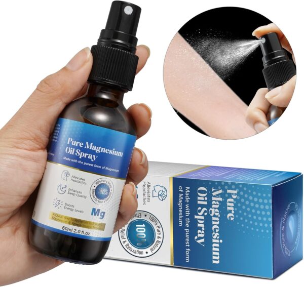Flacon de spray d’huile de magnésium 100 % bio pour soutien articulaire et relaxation