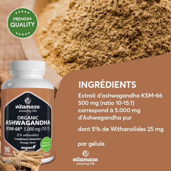 Complément alimentaire Ashwagandha haute concentration 5000 mg – Réduction du stress et fatigue