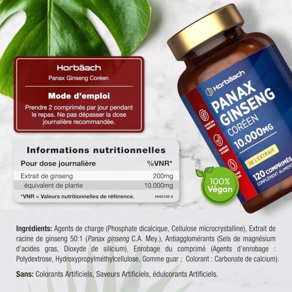 Flacon de 120 gélules végétales de Ginseng Coréen – Énergie et vitalité