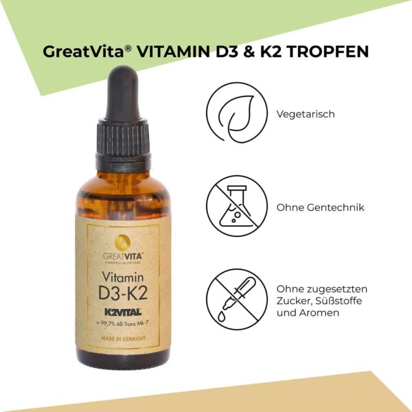Gouttes de vitamine D3K2 – Format 50 ml – Qualité allemande, sans additifs artificiels