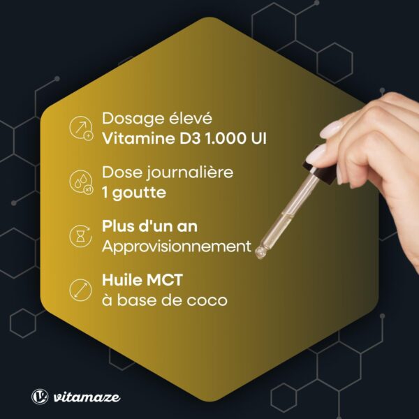Complément alimentaire végan vitamine D3 1000 UI fabriqué en Allemagne