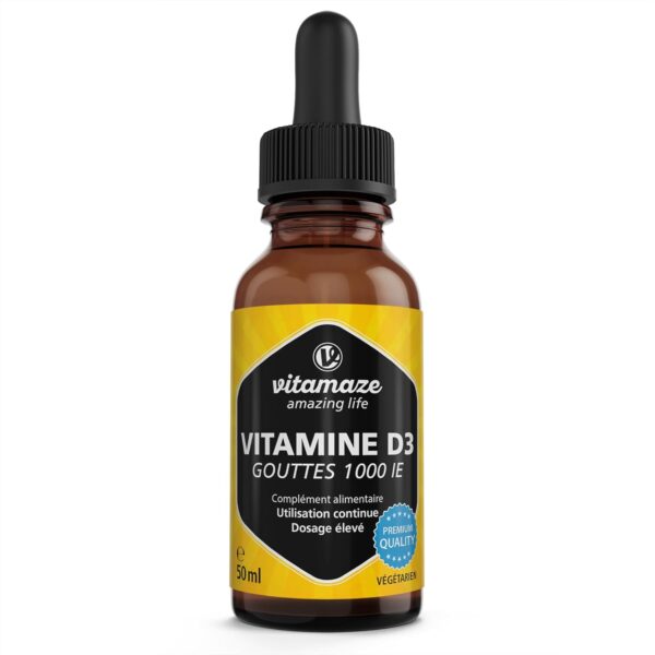Flacon de vitamine D3 liquide forte dose 1000 UI avec pipette