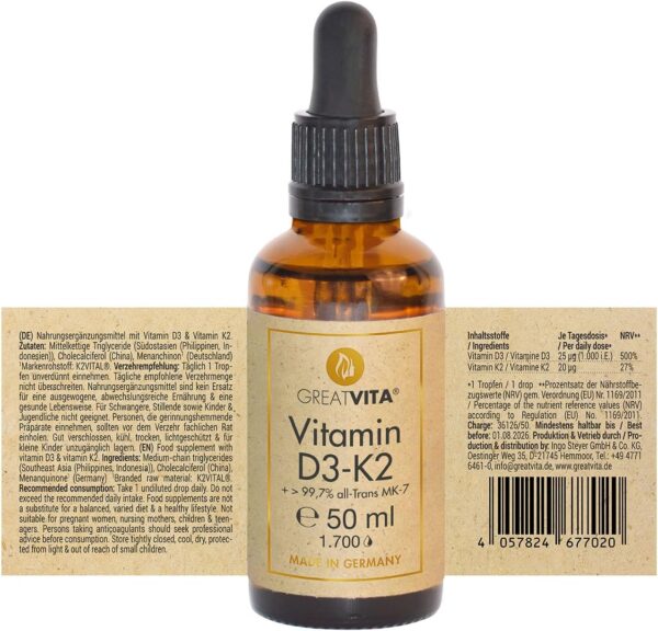 Étiquette du produit D3 K2 – Composition, posologie et certification européenne