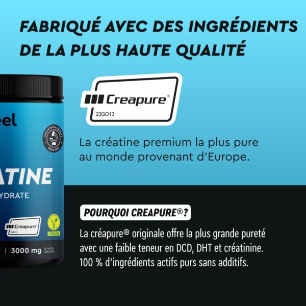 Créatine monohydrate Creapure® testée en laboratoire et certifiée