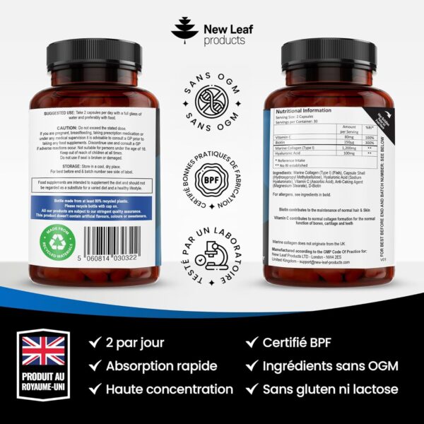 Flacon de 60 gĂ©lules de collagĂšne marin hydrolysĂ© â Made in UK, qualitĂ© premium Flacon de 60 gĂ©lules de collagĂšne marin hydrolysĂ© â Made in UK, qualitĂ© premium