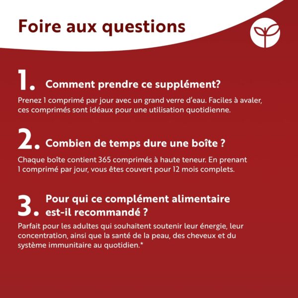 Tableau des bienfaits du Complexe Vitamines B + C – Vitalité, énergie, cheveux et immunité.