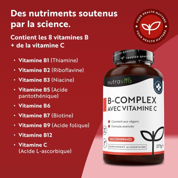Flacon ProBioWell Vitamines B et C – Formule complète avec 8 vitamines B hautement biodisponibles.