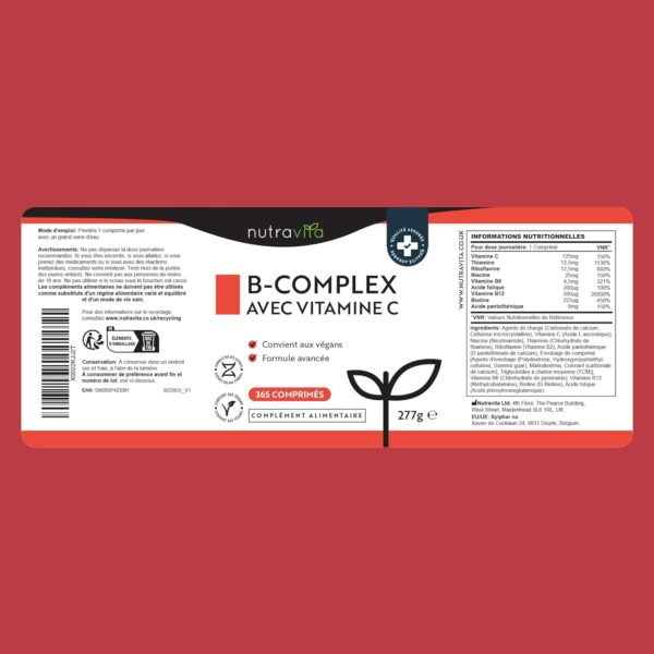 Comprimés végan de Vitamines B et Vitamine C ProBioWell – Haute qualité et normes GMP.